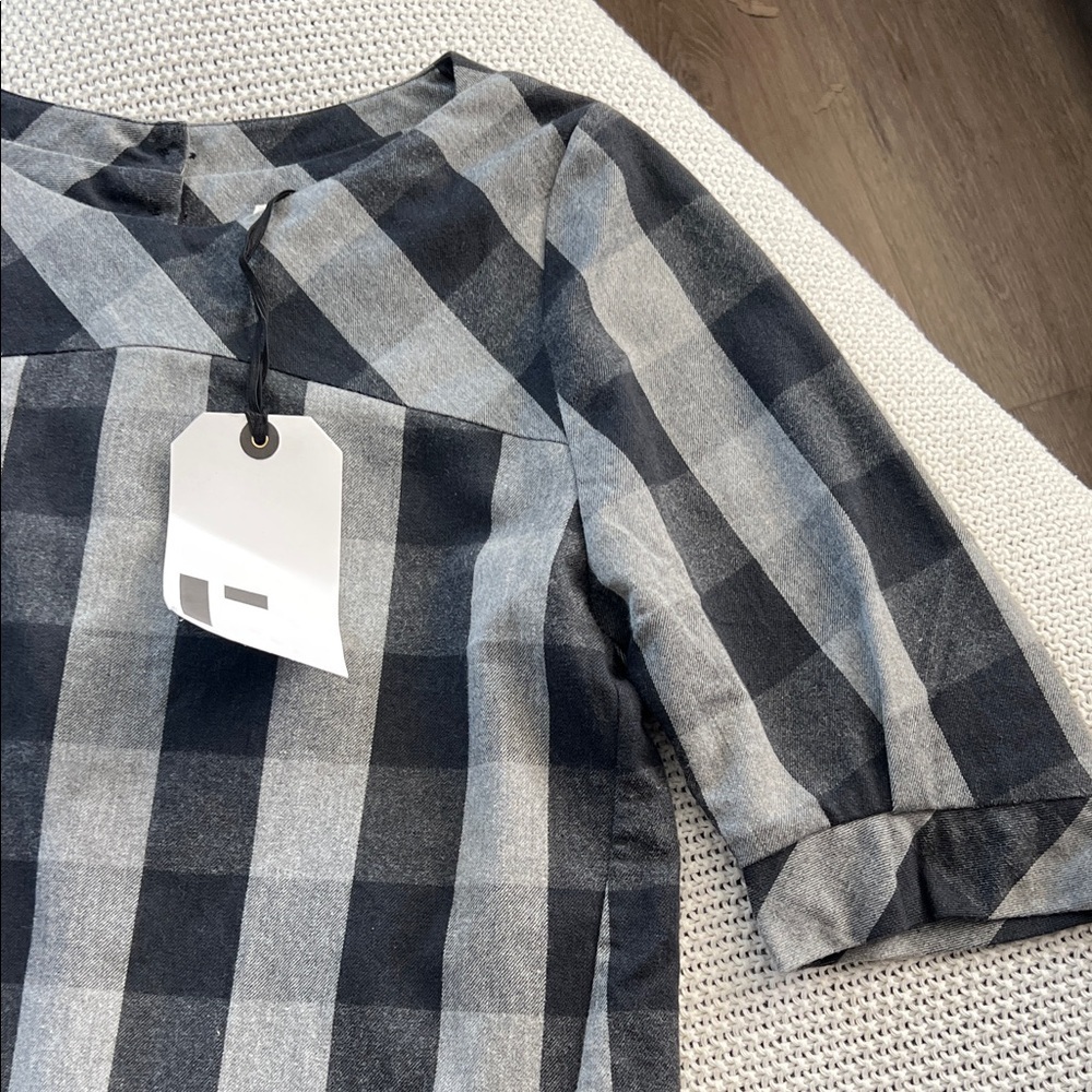 Rogan for Target Plaid Midi Dress Black Gray Buffalo Check Elbow Sleeve Medium - Picture 4 of 15